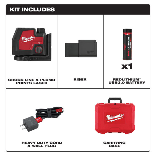 MILWAUKEE 3522-21 USB Rechargeable Green Cross Line & Plumb Points Laser - Image 2