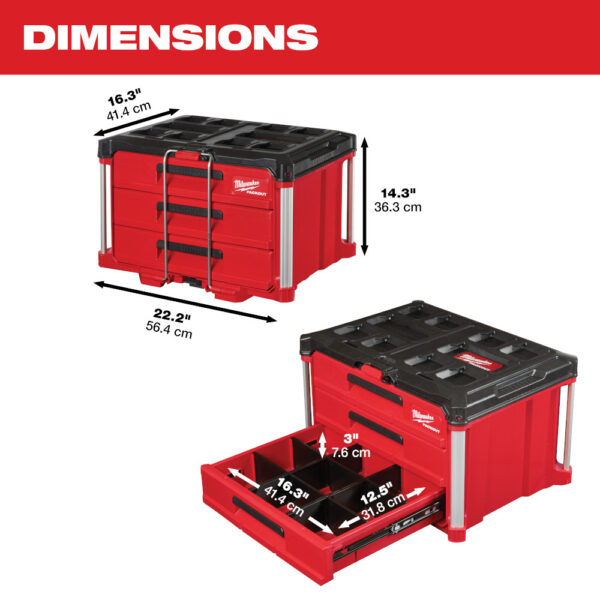 MILWAUKEE 48-22-8443 PACKOUT 3-Drawer Tool Box - Image 4