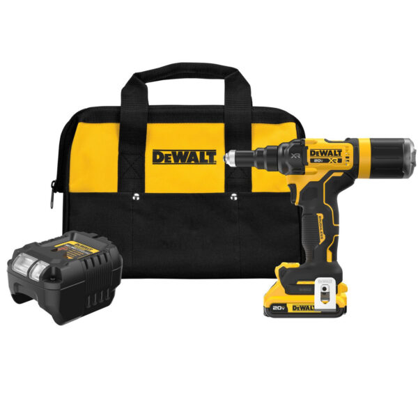 DEWALT DCF403D1 20V 3/16 Rivet Tool 2.0Ah Kit 2100 lbf, 3/32, 1/8, 5/32, 3/16"