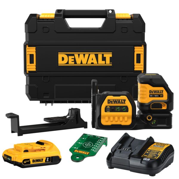 DEWALT DCLE34020G 12/20V Green Cross Line Laser Kit w/2.0Ah Battery & Charger
