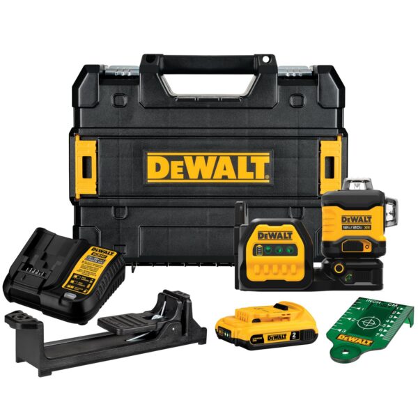 DEWALT DCLE34030G 12/20V Green 3 x 360 Laser Kit With 2.0Ah Battery and Charger