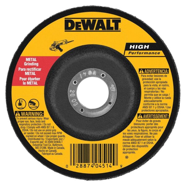 DEWALT DW4619 5" x 1/4" Type 27 HP Premium Aluminum Oxide Grinding Wheel