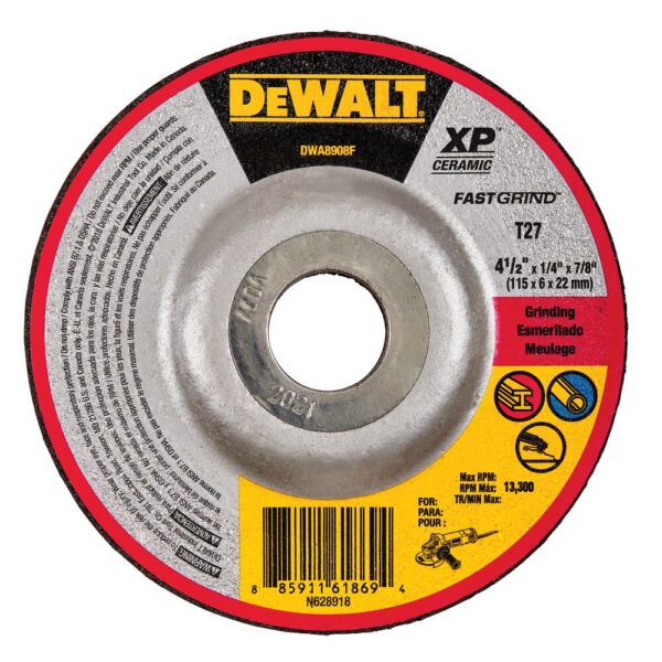 DEWALT DWA8908F 4-1/2" x 1/4" x 7/8" XP Ceramic Fast Grind Wheels