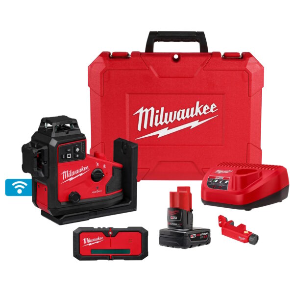 MILWAUKEE M12 Auto Alignment Green Line Laser 3x360 Degree Kit w/1- 4 Ah Battery
