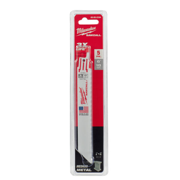 MILWAUKEE 48-00-5184 6" 18 TPI Thin Kerf Sawzall Blades (5Pk)