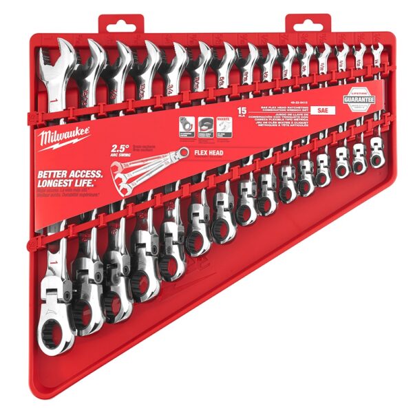 MILWAUKEE 48-22-9413 15pc Flex Head Ratcheting Combination Wrench Set - SAE
