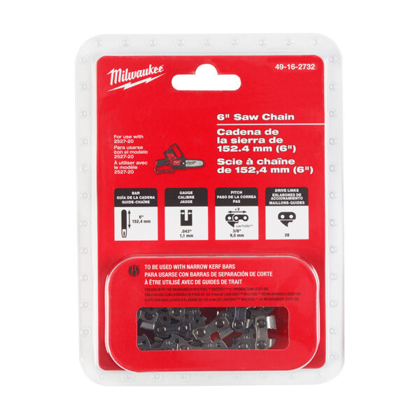 MILWAUKEE 49-16-2732 6" 3/8" Low Profile Pitch .043" Gauge Saw Replacement Chain