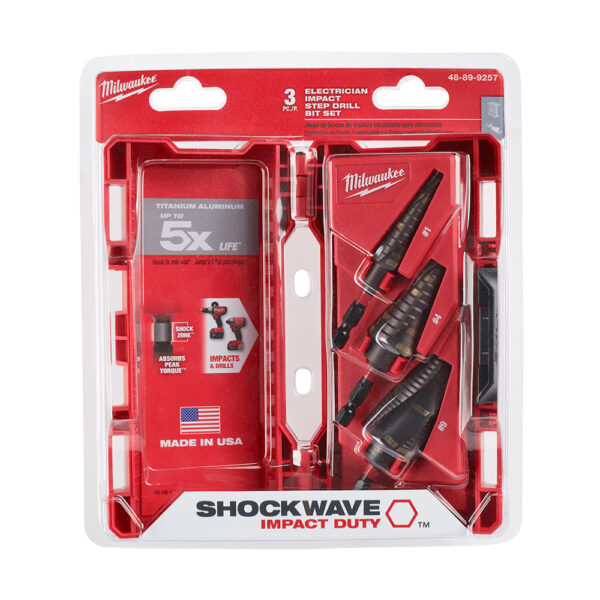 MILWAUKEE 48-89-9257 Shockwave 3Pc Impact Duty Electrical Step Bit Kit