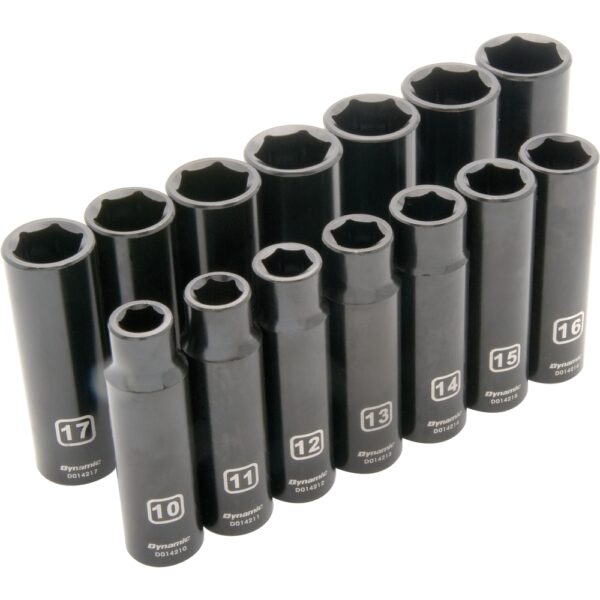 DYNAMIC TOOLS D018022 1/2" Drive 14Pc 6Pt Deep Impact Metric Socket Set