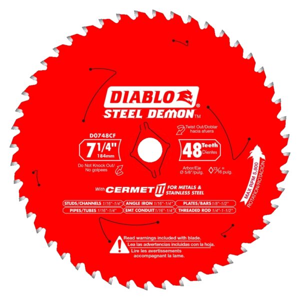 DIABLO D0748CFA 7-1/4" x 48T Cermet Steel Demon Circular Saw Blade (Bulk)