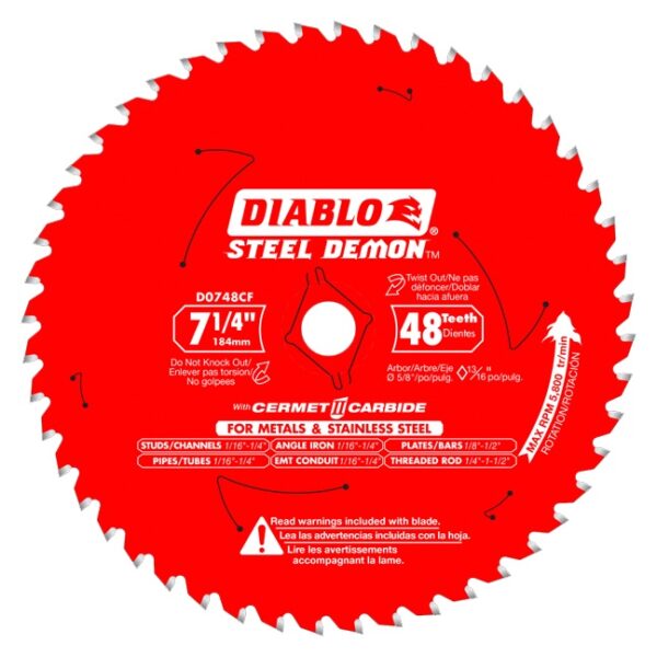 DIABLO D0748CFX 7-1/4" x 48T Cermet Steel Demon Circular Saw Blade