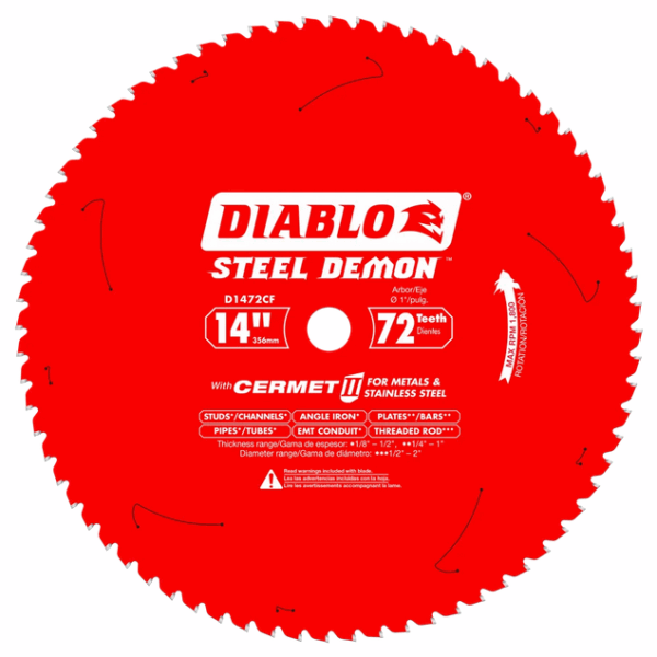 DIABLO D1472CF 14" x 72T Cermet Ferrous Metals Circular Saw Blade w/ 1" Arbor
