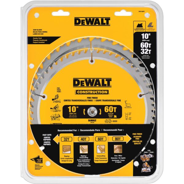 DEWALT DW3106P5 10" Construction Blade 2Pc Combo Pack