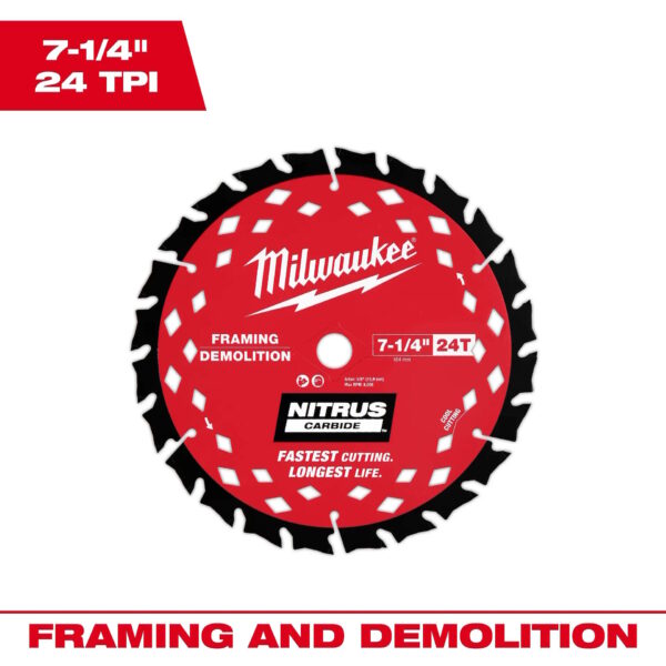 MILWAUKEE 48-41-0750  7-1/4” 24T NITRUS™ Carbide Framing & Demolition Circul