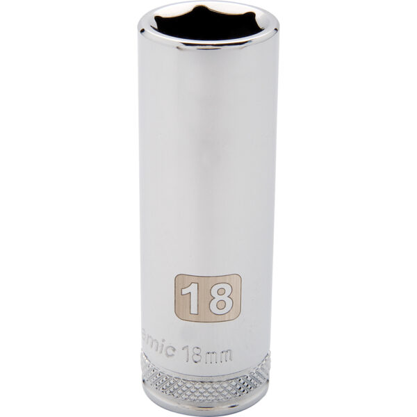 DYNAMIC TOOLS D016218 1/2" Drive 6Pt 18mm Deep Chrome Socket