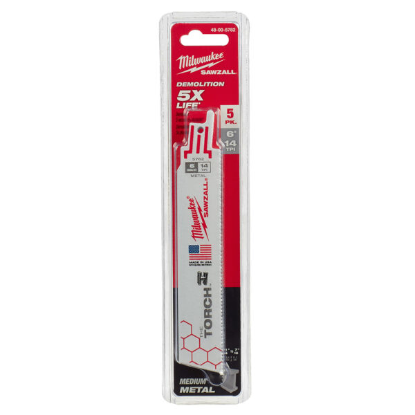 MILWAUKEE 48-00-5782 6" 14 TPI Torch Metal Demolition Sawzall Blades (5Pk)