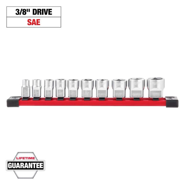 MILWAUKEE 48-22-9403 10pc 3/8" SAE Sockets w/ Four Flat Sides