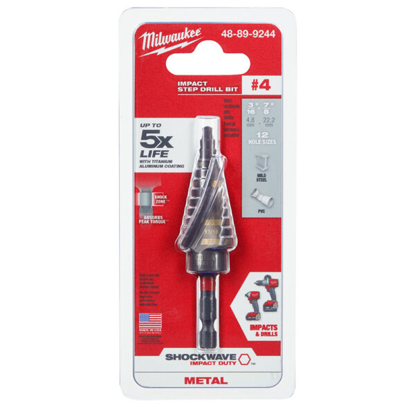 MILWAUKEE 48-89-9244 Shockwave #4 3/16" - 7/8" Step Bit