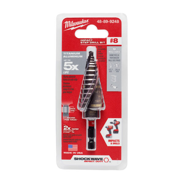 MILWAUKEE 48-89-9248 Shockwave Step Drill Bit (3/16"-1") #8, 1/4" Hex Shank