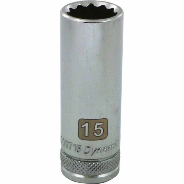 DYNAMIC TOOLS D009715 3/8" Drive 12Pt 15mm Deep Chrome Socket