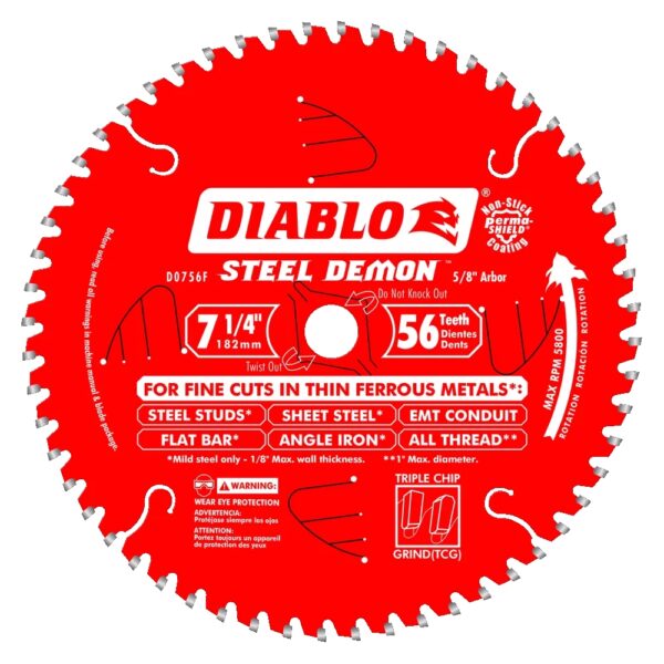 DIABLO D0756F 7-1/4 56T Thin Metal Cutting Circular Saw Blade