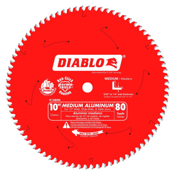 DIABLO D1080N 10" x 80T TCG Non-Ferrous/Plastics Circular Saw Blade