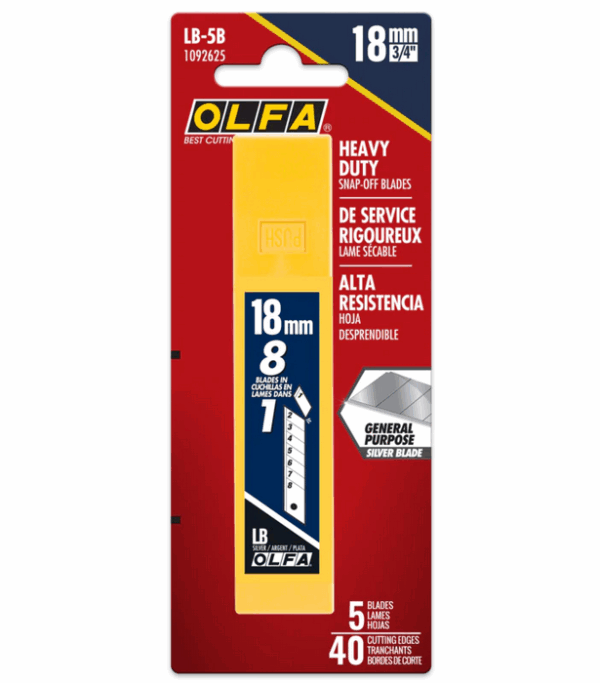 OLFA 1092625 LB-5B 18mm Heavy-Duty Snap-Off Blades 5Pk