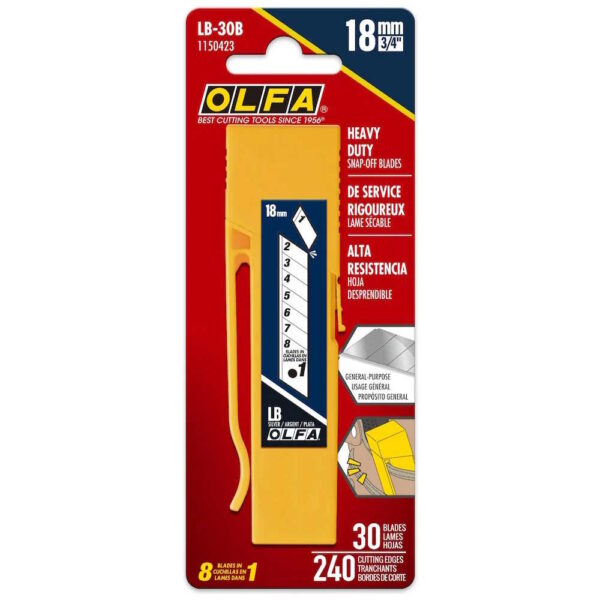 OLFA 1150423 LB-30B 18mm 30/pk Snap-Off Blades w/ belt clip