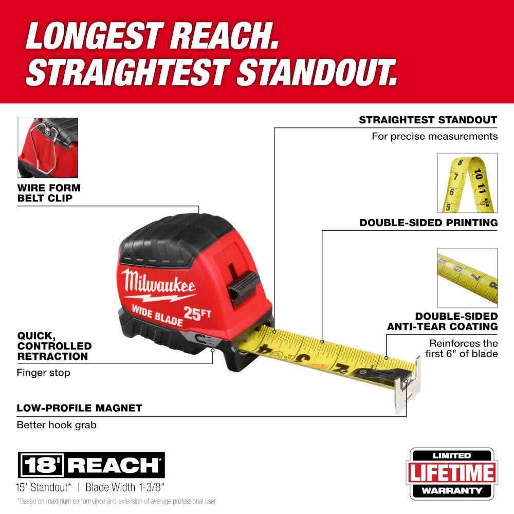 MILWAUKEE 48-22-1225M Tape Measure 25' Wide Blade Magnetic - Image 2