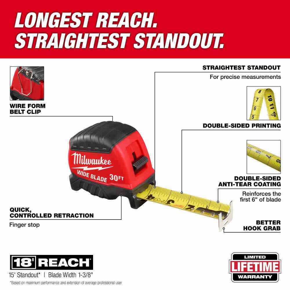 MILWAUKEE 48-22-1230 Tape Measure 30' Wide Blade - Image 2