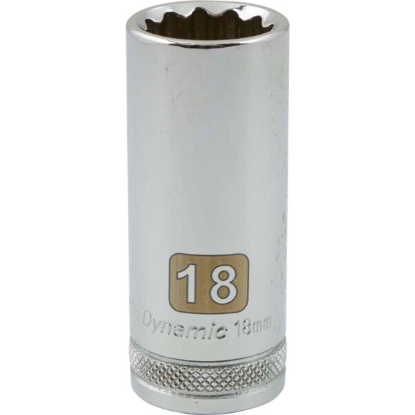 DYNAMIC TOOLS D009718 3/8" Drive 12Pt 18mm Deep Chrome Socket