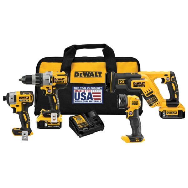 DEWALT DCK494P2 20V MAX XR Brushless 4-Tool Combo Kit w/2 - 5.0Ah Batteries