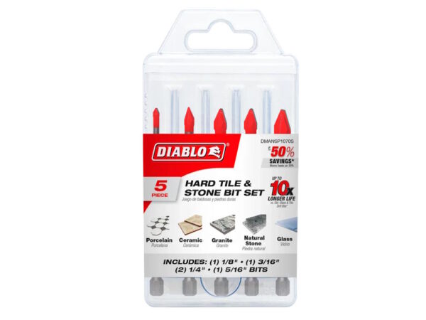 DIABLO DMANSP1070-S5 Hard Tile & Stone Carbide Tipped Drill Bit 5-PC SET