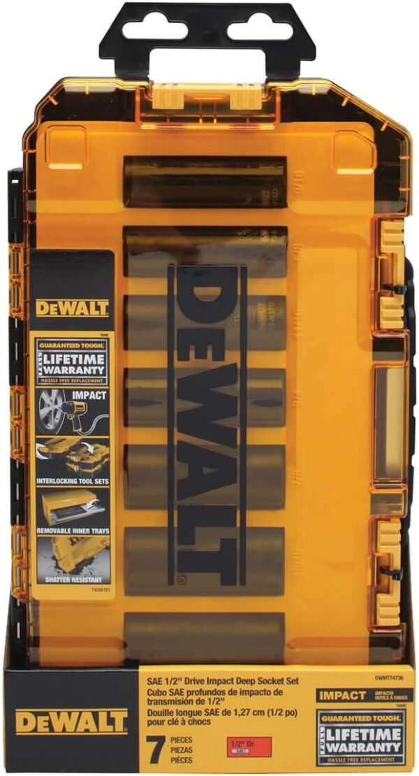 DEWALT DWMT74736 7 pc SAE Socket Set 1/2" Drive Impact Deep