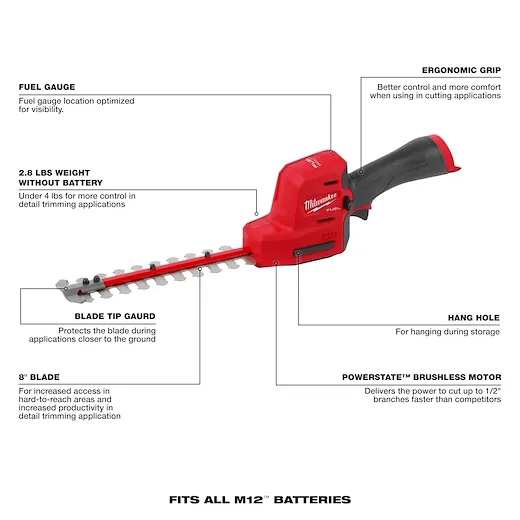 MILWAUKEE 2533-20 M12 8" Hedge Trimmer (Tool Only) - Image 3