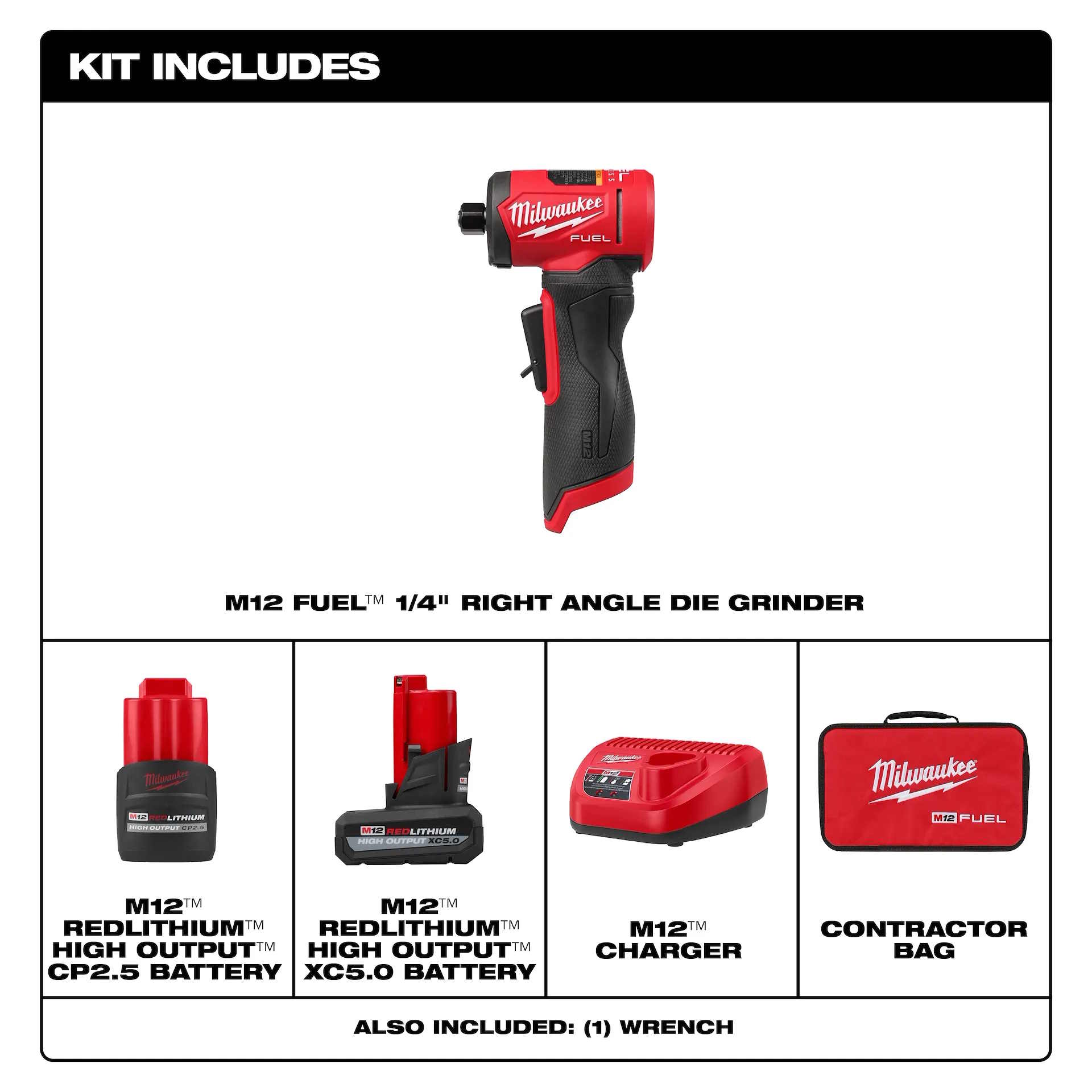 MILWAUKEE M12 Fuel 1/4" Die Grinder Right Angle GEN2 VS (0-20,000 rpm) KIT - Image 2