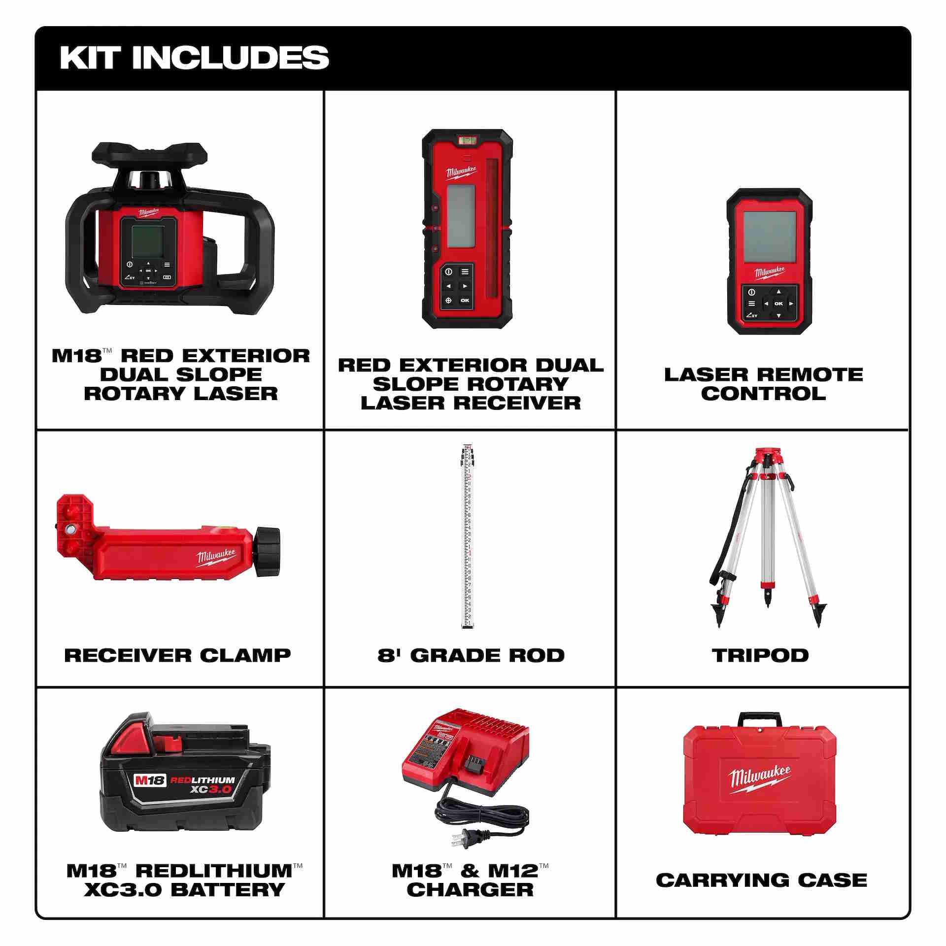 MILWAUKEE 3704-21T M18™ Red Exterior Dual Slope Rotary Laser Level Kit - Image 3