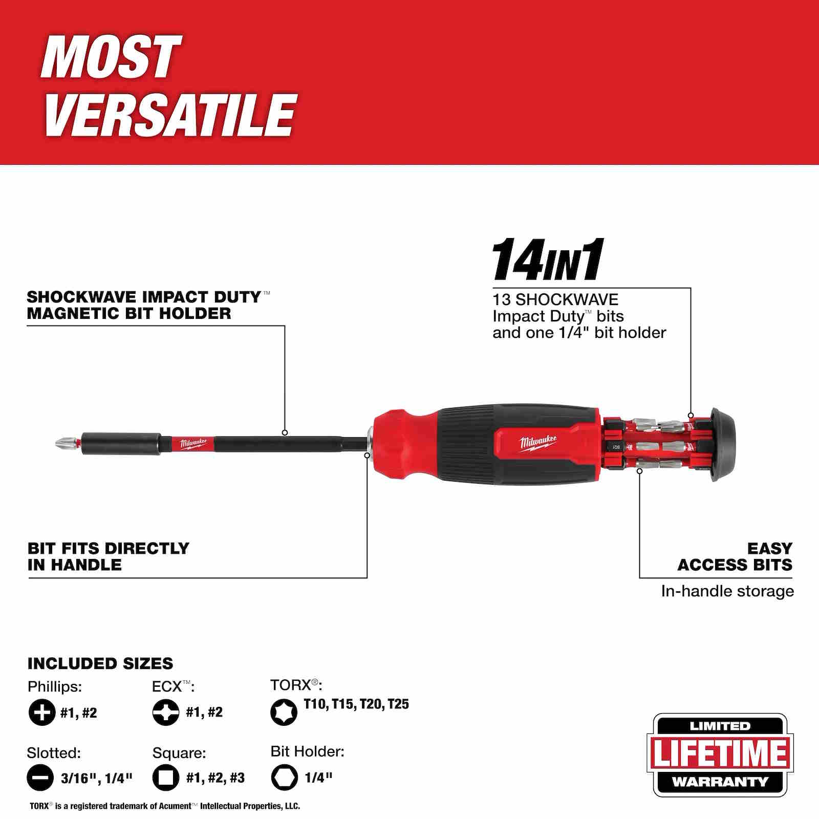 MILWAUKEE 48-22-2915 14-in-1 Multi-Bit Screwdriver W/ SHOCKWAVE Impact Duty™ Bit - Image 2