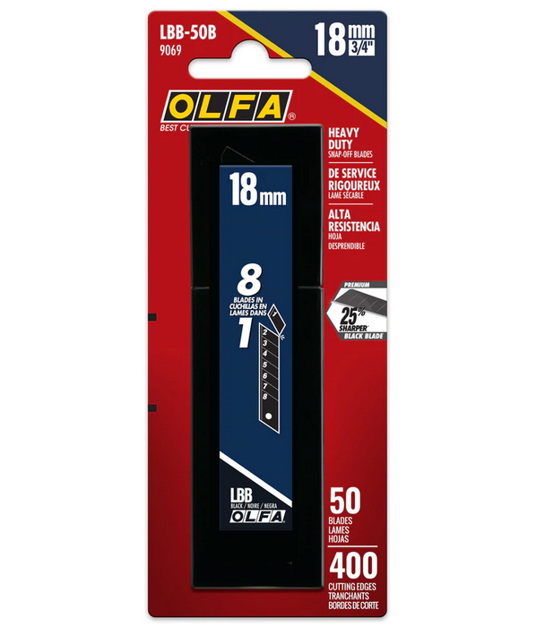 OLFA 9069 LBB-50B 18mm UltraSharp Snap-Off Black Blades 50Pk