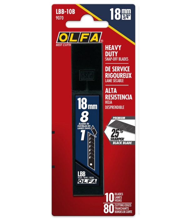 OLFA 9070 LBB-10B 18mm UltraSharp Snap-Off Black Blades 10Pk