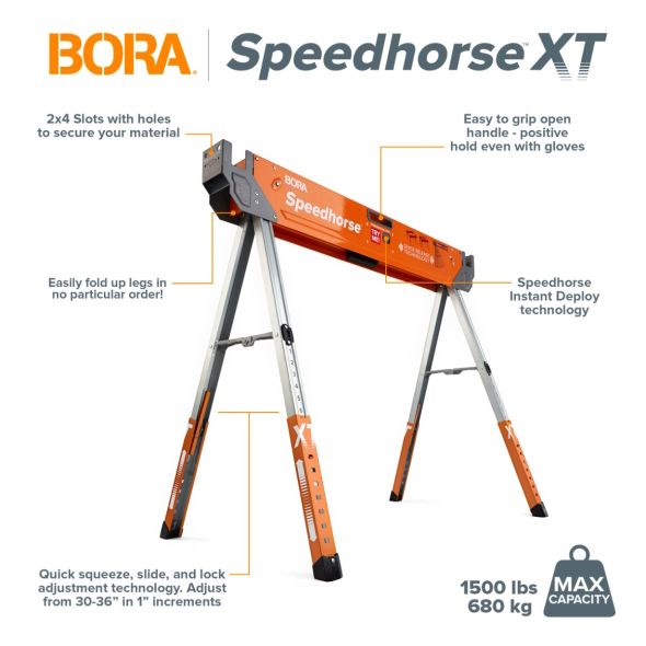 BORA BR-PM-4550 Adjustable Speedhorse XT Folding Sawhorse 1500lb Capacity - Image 2