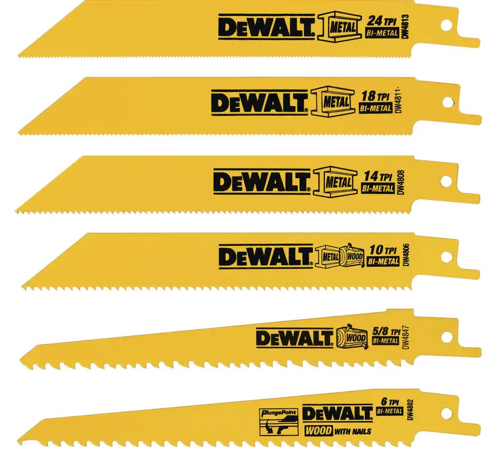DEWALT DW4856 6PC Metal/Wood Cutting Reciprocating Blade Set