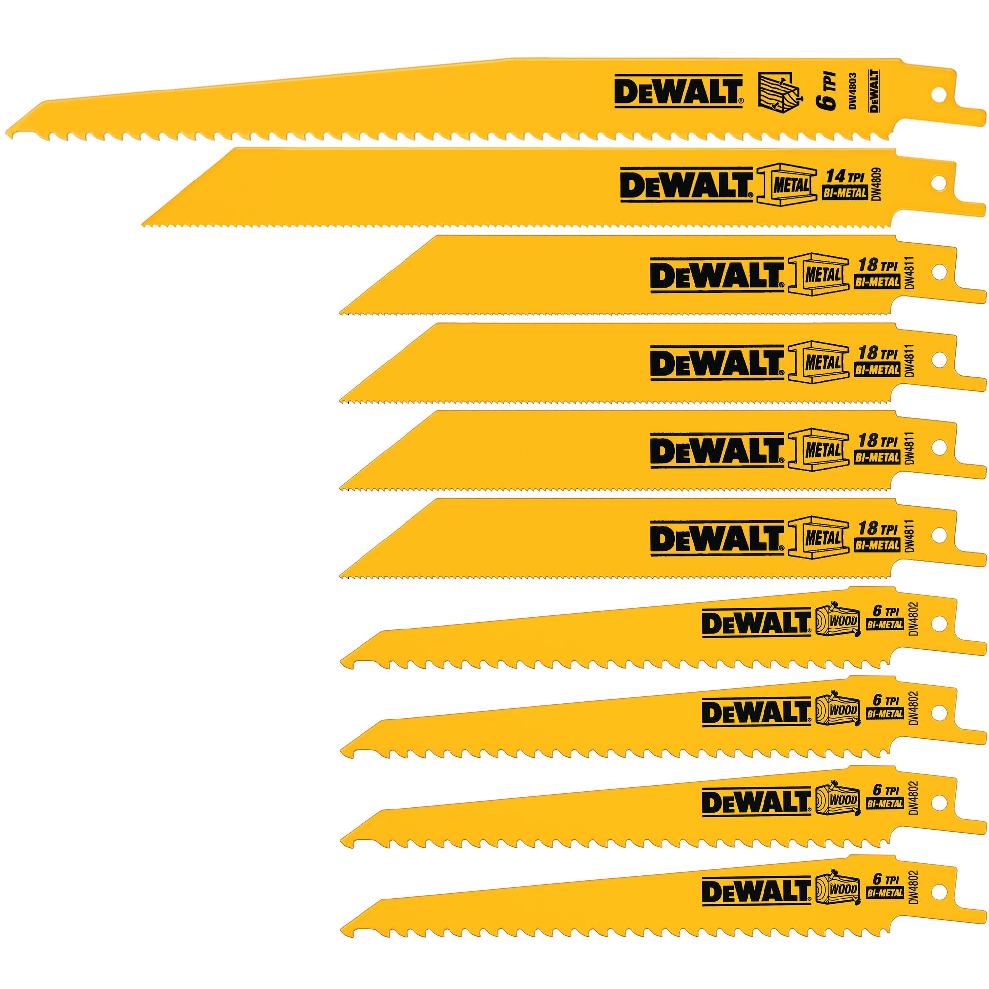 DEWALT DW4898 10PK Reciprocating Wood/Metal Blade Set w/Case
