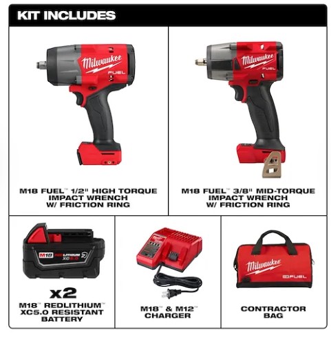 MILWAUKEE 3010-22 M18 Fuel 1/2" HTIW & 3/8" MTIW Automotive Combo Kit - Image 2