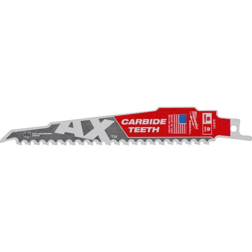 MILWAUKEE 48-00-5521 Recip Blade Ax Carbide 5 TPI Wood w/ Nails 6" 5/pk
