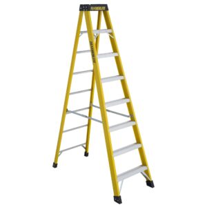 FEATHERLITE 6908 8' Yellow Extra-Heavy Duty Fiberglass Stepladder Grade1A 300lbs