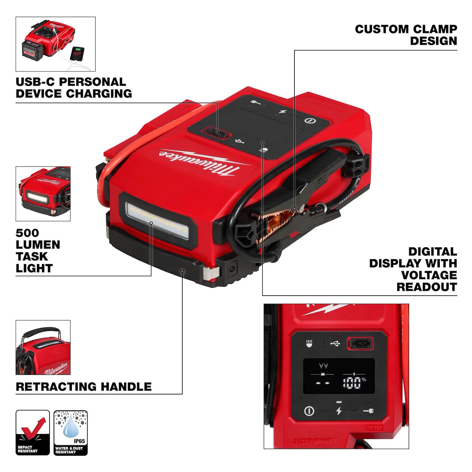 MILWAUKEE 3841-20 M18 HOTSHOT Battery Jump Starter 2100 Peak Amps w/500 Lum Lgt - Image 3