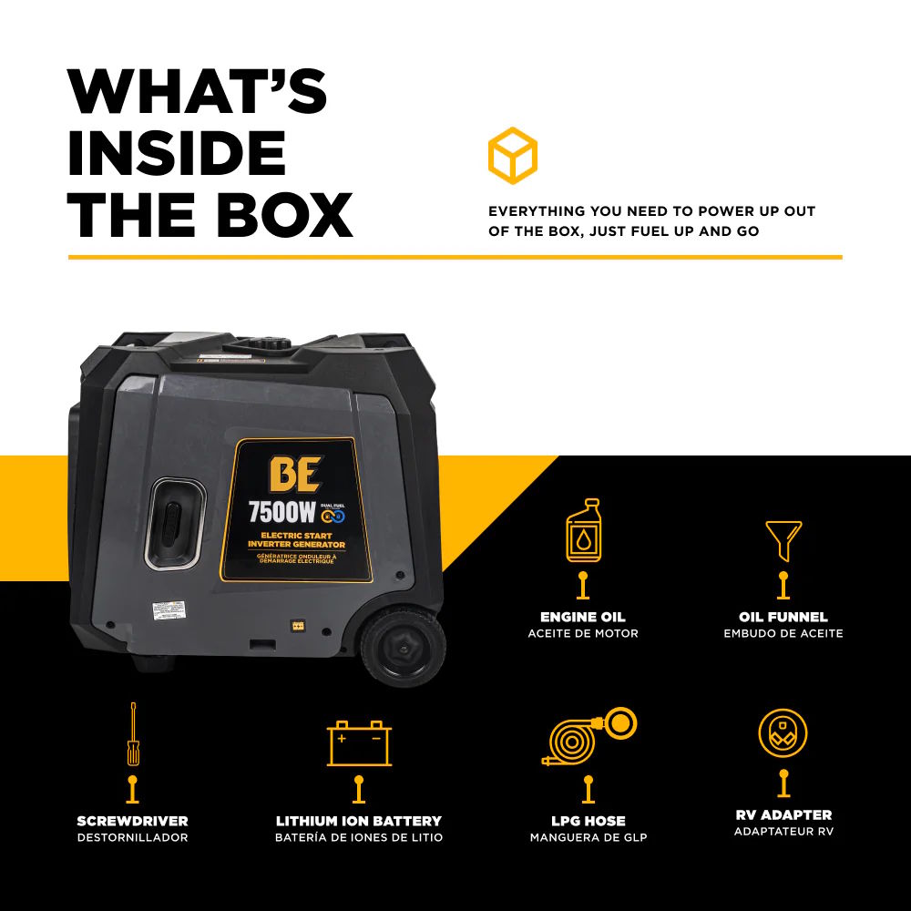 BE BE7500ID Inverter Generator 7500W, Electric Start,312cc Gas/Propane 120V/240V - Image 4