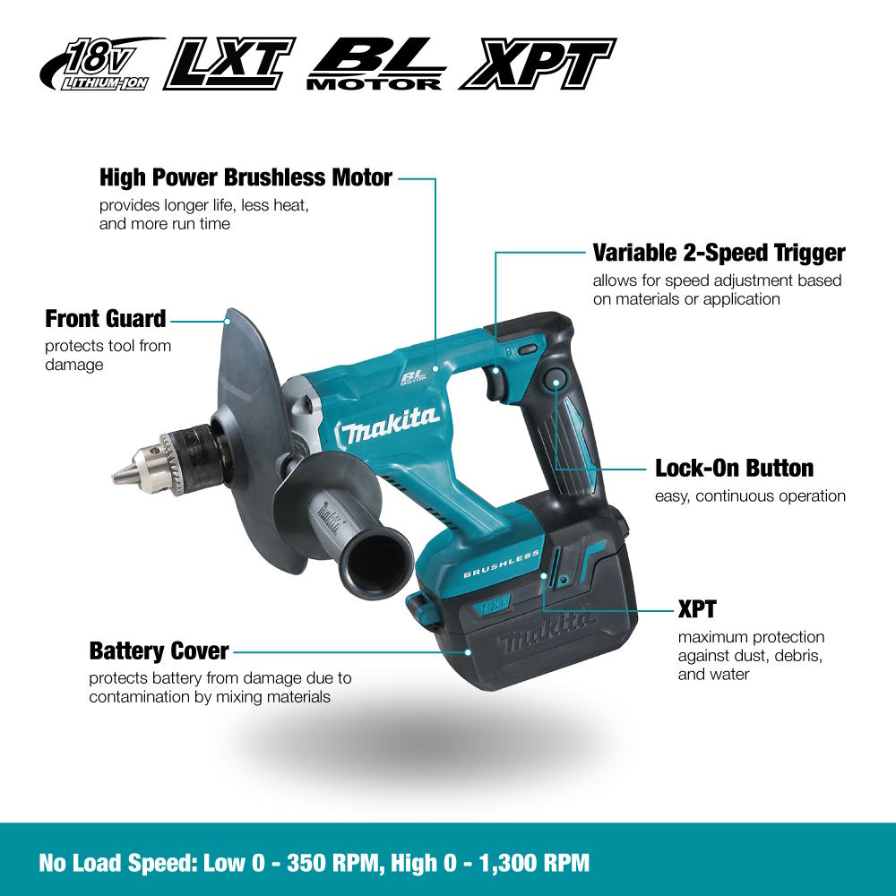 MAKITA DUT131Z 18V LXT Brushless 6-1/2" Mixing Drill w/Keyed Chuck, Tool Only - Image 3