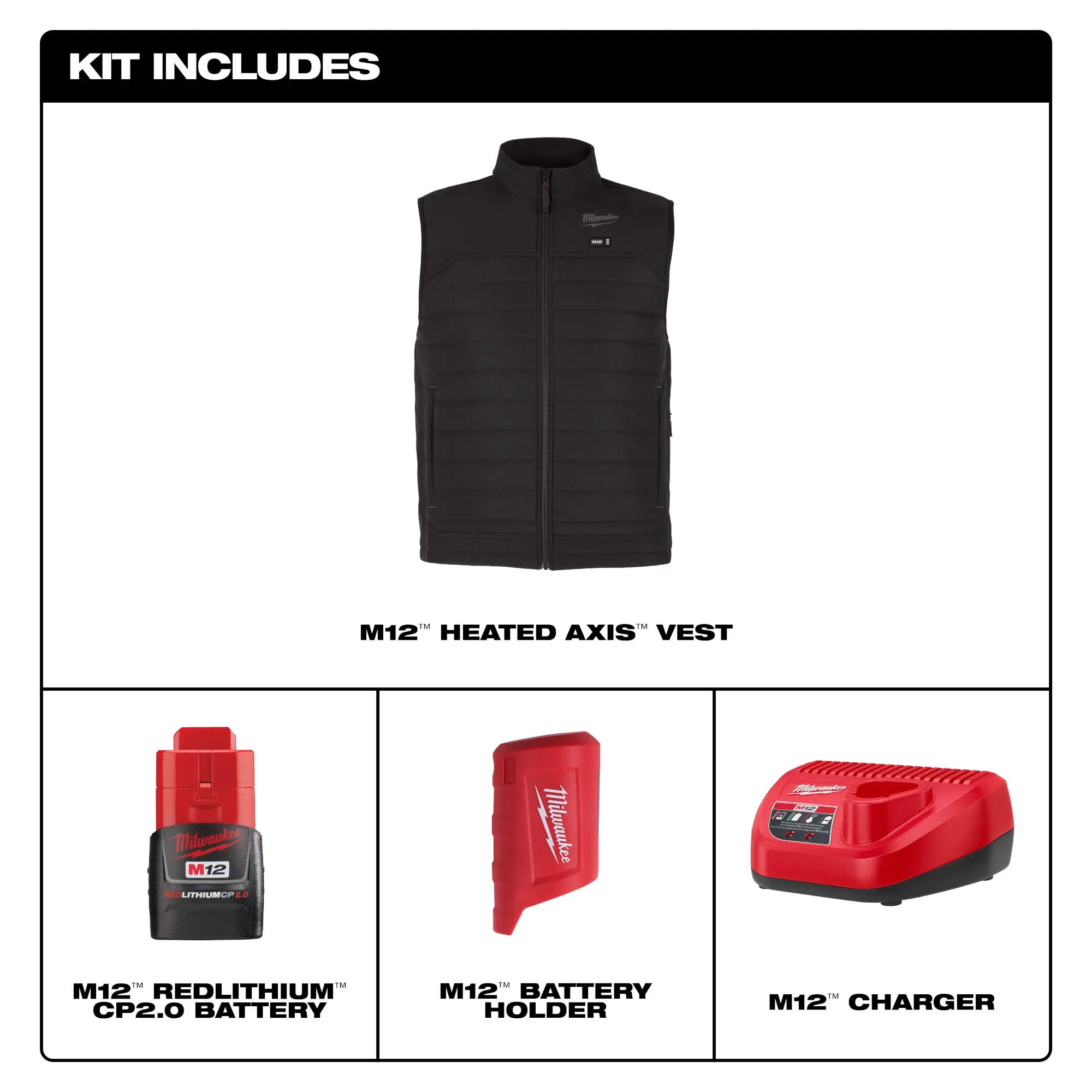 MILWAUKEE M300B-21L M12 Heated AXIS Vest 2.0Ah Kit Hexon Black L - Image 4